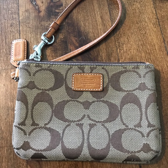 Coach Handbags - Classic Coach signature wristlet bag w/tan leather
